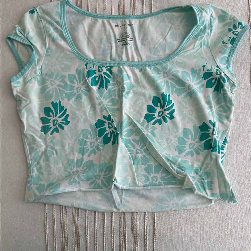 Tropical white and blue crop top